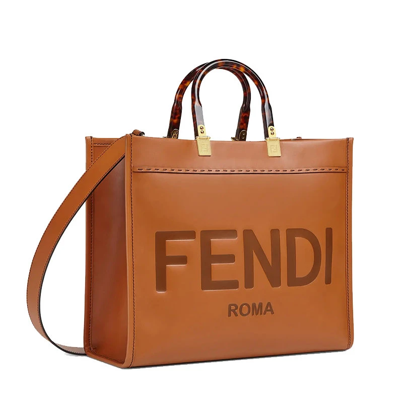 商品Fendi|【预售3-7天】FENDI/芬迪SUNSHINE系列 棕色皮革饰有机玻璃手柄手提中号购物包 8BH386ABVLF0PWZ,价格¥18080,第4张图片详细描述