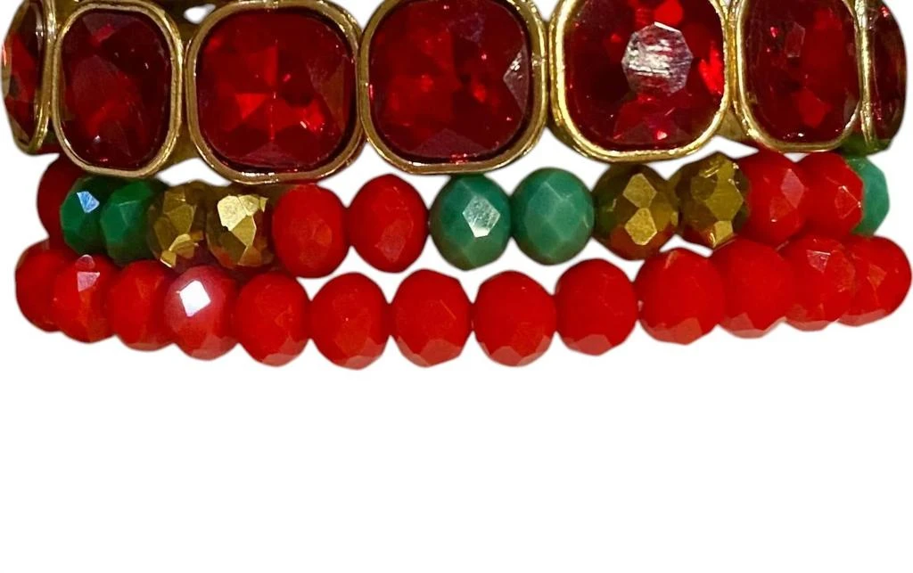 商品Sparkly South Wholesale|Women's Festive Holiday Beaded Bracelet Set In Red,价格¥279,第1张图片