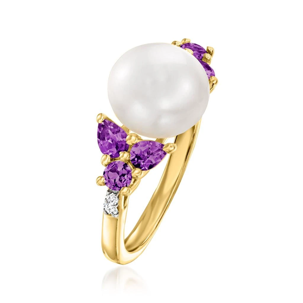 商品Ross-Simons|Ross-Simons 9.5-10mm Cultured Pearl and . Amethyst Ring With Diamond Accents in 18kt Gold Over Sterling,价格¥1263,第3张图片详细描述