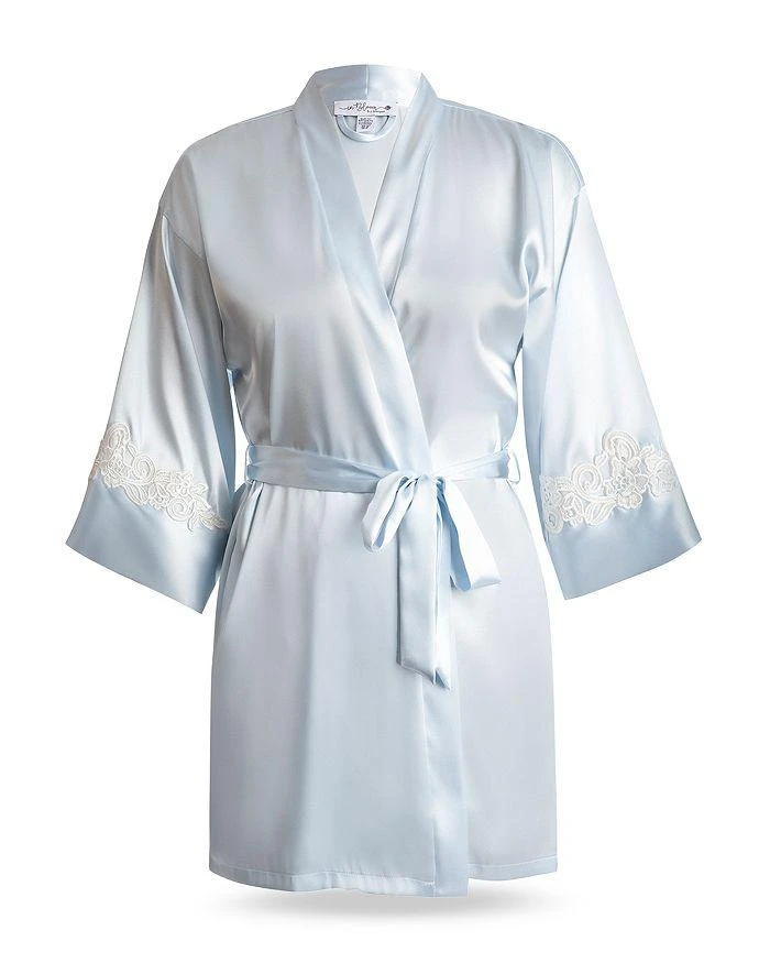 商品In Bloom|Ophelia Blue Satin Lace Trim Wrap Robe,价格¥323,第2张图片详细描述