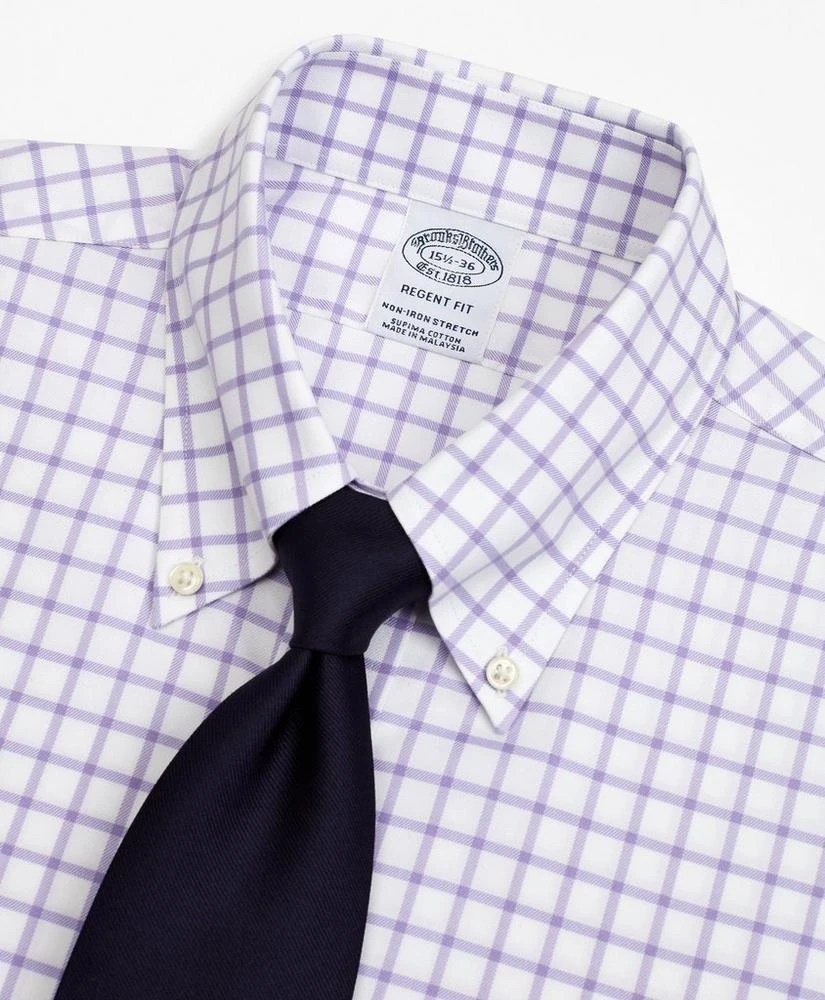 商品Brooks Brothers|Stretch Regent Regular-Fit Dress Shirt, Non-Iron Twill Button-Down Collar Grid Check,价格¥525,第2张图片详细描述