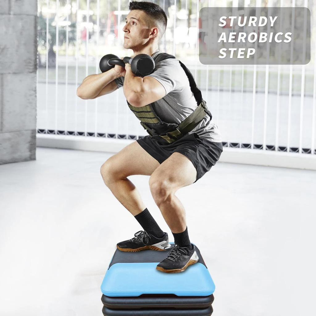 Streamdale Height-Adjustable Step Aerobics Platform Fitness Equipment Stepper Trainer Exercise Step Platform with 4 Riser Blue 商品