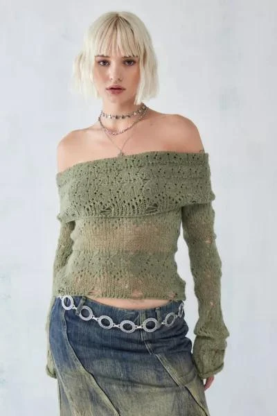 UO Bardot Laddered Knit Sweater 商品