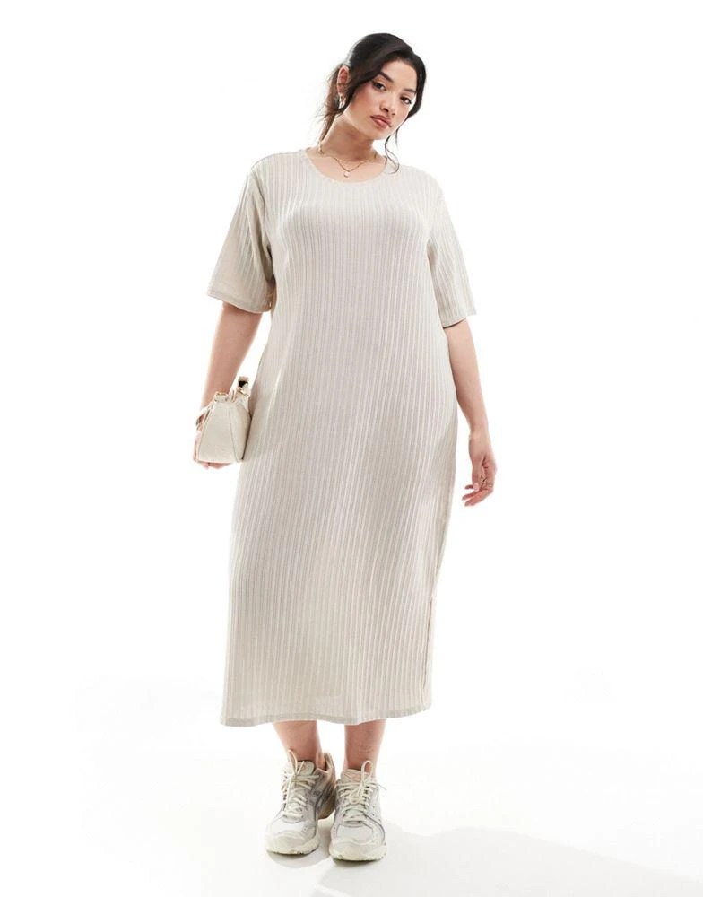 商品Vero Moda Curve|Vero Moda Curve ribbed knit midi dress in cream,价格¥337,第1张图片