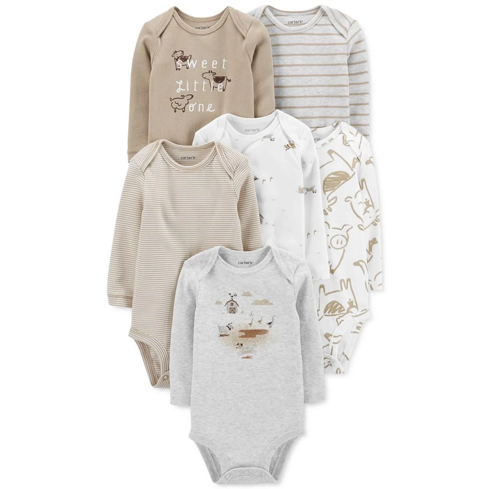 商品Carter's|Baby Boys or Baby Girls Assorted Long Sleeved Bodysuits, Pack of 6,价格¥181,第1张图片