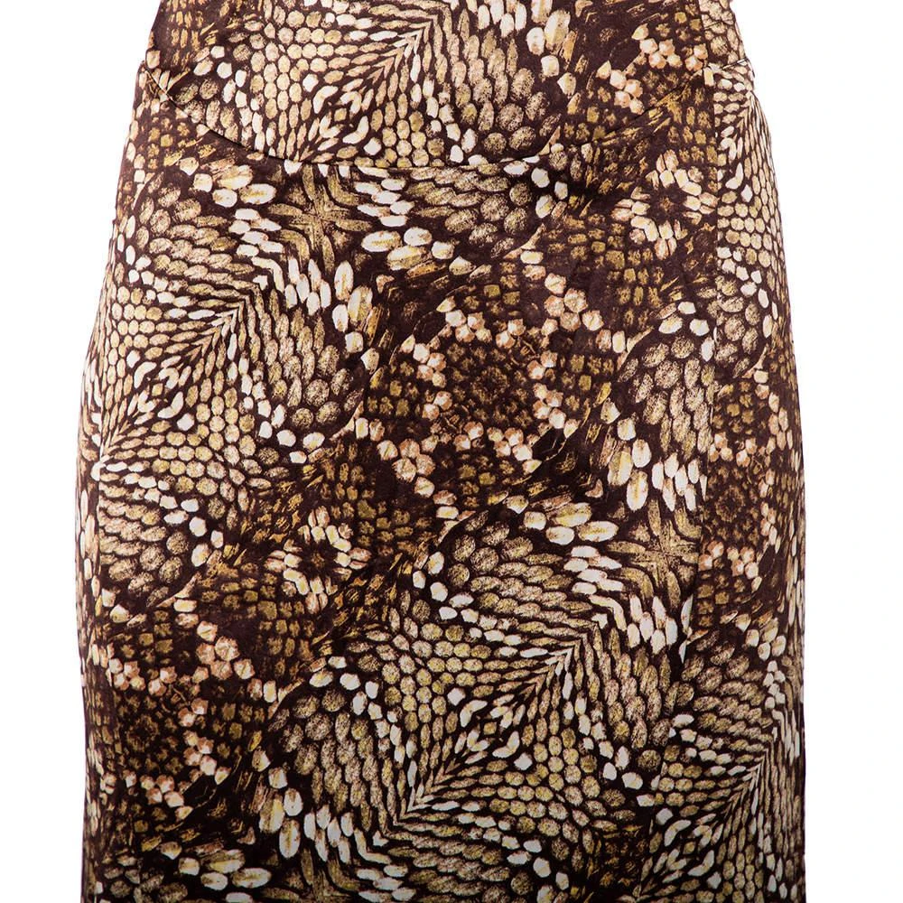 商品[二手商品] Just Cavalli|Just Cavalli Brown Snake Print Silk Satin Flared Asymmetrical Hem Maxi Skirt L,价格¥811,第4张图片详细描述