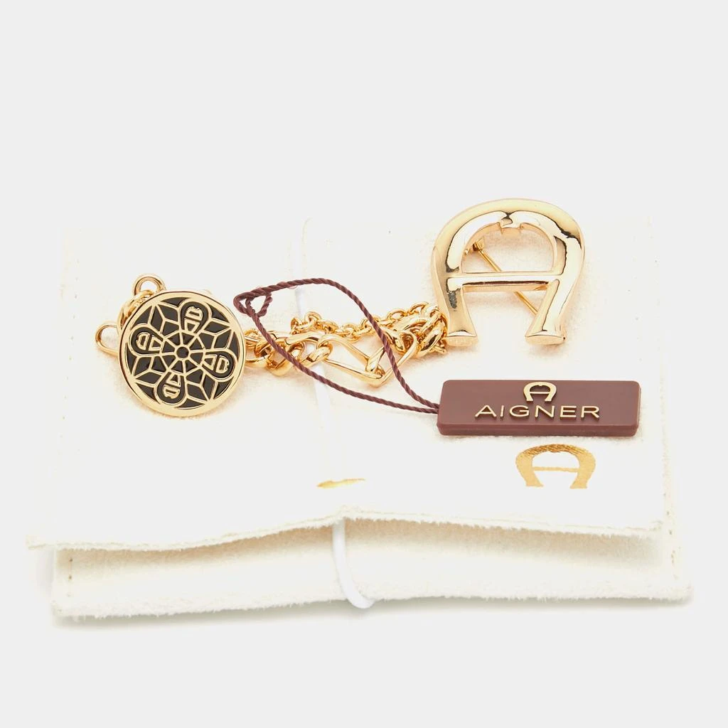 商品[二手商品] Aigner|Aigner Logo Enamel Gold Tone Brooch,价格¥1098,第3张图片详细描述