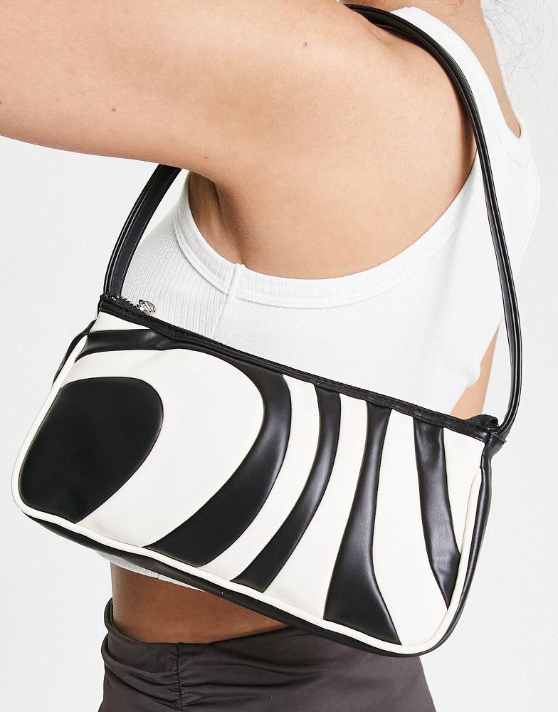 商品ASOS|ASOS DESIGN slim 90s shoulder bag in black & off white swirl patchwork,价格¥161,第6张图片详细描述