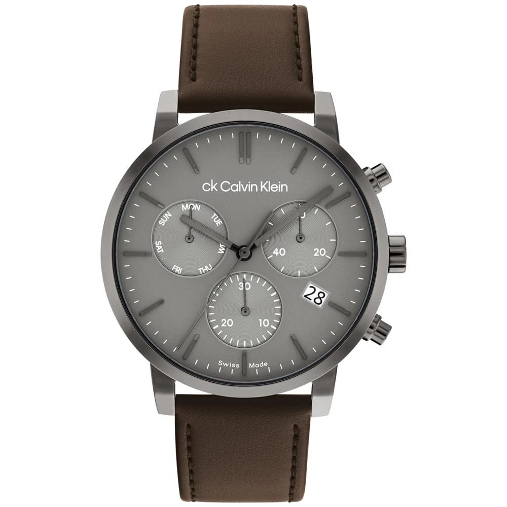 商品Calvin Klein|Men's Swiss Chronograph Gauge Brown Leather Strap Watch 42mm,价格¥2253,第1张图片