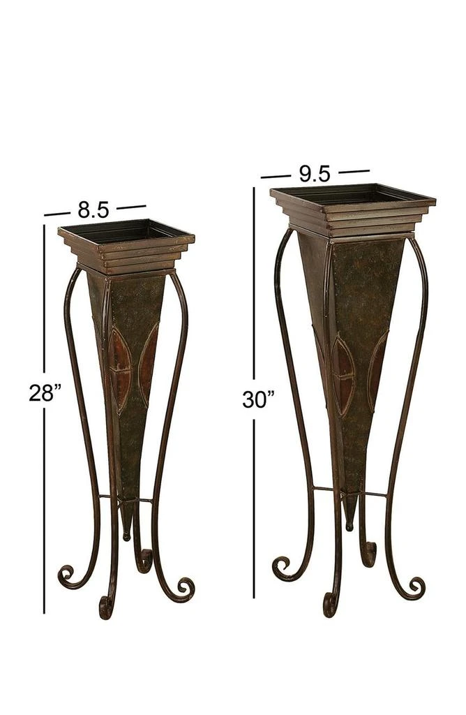 商品WILLOW ROW|Brown Metal Indoor & Outdoor Planter with Scroll Stand - Set of 2,价格¥999,第5张图片详细描述