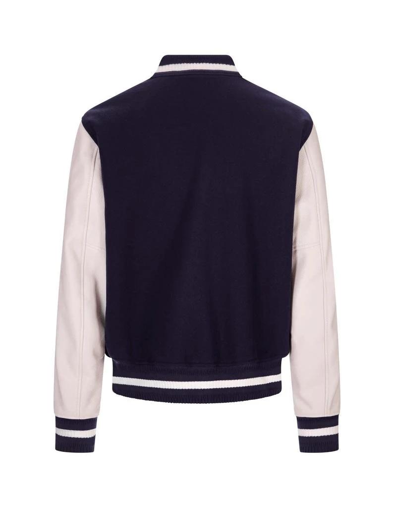 商品Givenchy|Navy Blue And White Givenchy Bomber Jacket In Wool And Leather - Men,价格¥30345,第2张图片详细描述