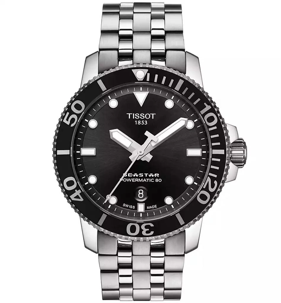 商品Tissot|Men's Swiss Automatic T-Sport Seastar 1000 Gray Stainless Steel Bracelet Diver Watch 43mm,价格¥6199,第1张图片