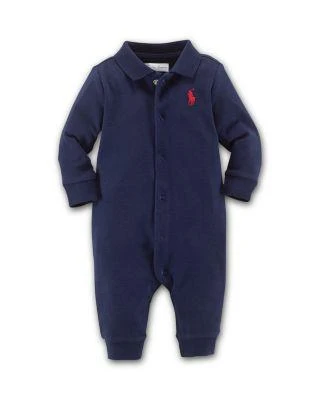 商品Ralph Lauren|Infant Boys' Interlock Solid Coverall - 尺寸 新生-12 个月,价格¥223,第1张图片详细描述