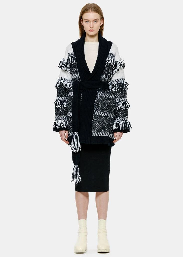 商品MATILDE CASHMERE|Matilde Cashmere Navy & Ice White Fringed Wrap Coat,价格¥4347,第1张图片