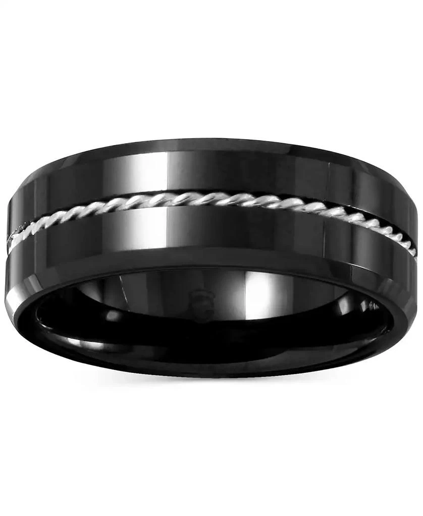 商品Macy's|Men's Black Ceramic & Sterling Silver Twist Rope Band,价格¥1124,第3张图片详细描述