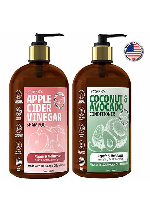 商品Lovery|Apple Cider Vinegar Shampoo And Coconut Avocado Conditioner Set Made In Usa 16Oz.,价格¥294,第1张图片