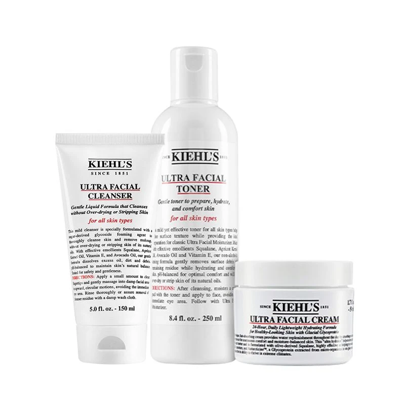 商品Kiehl's|科颜氏 高保湿三件套装 面霜+ 爽肤水+洁面,价格¥651,第1张图片