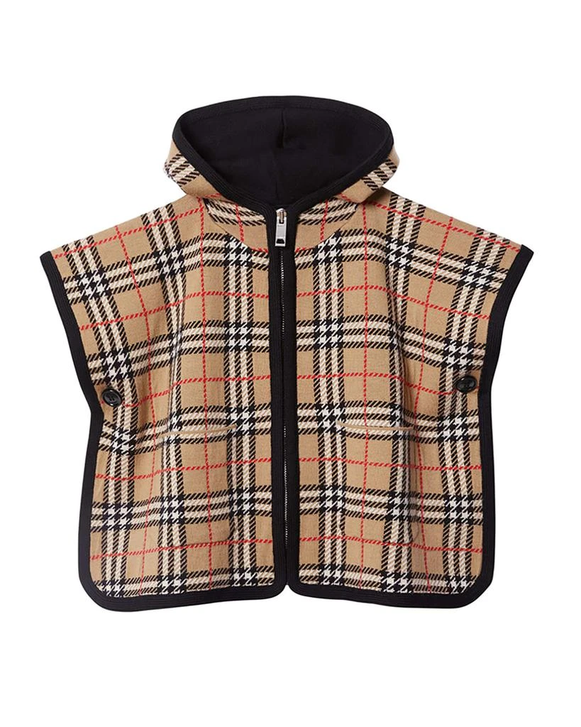 商品Burberry|Kid's Hooded Check Zip-Up Cape, Size S-L,价格¥1670,第1张图片