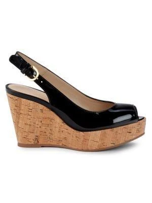 商品Stuart Weitzman|Women's Jean Patent Leather Slingback Wedge Sandals,价格¥1108,第1张图片