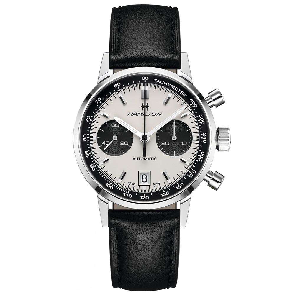 Men's Swiss Automatic Chronograph Intra-Matic Black Leather Strap Watch 40mm商品第1张图片规格展示