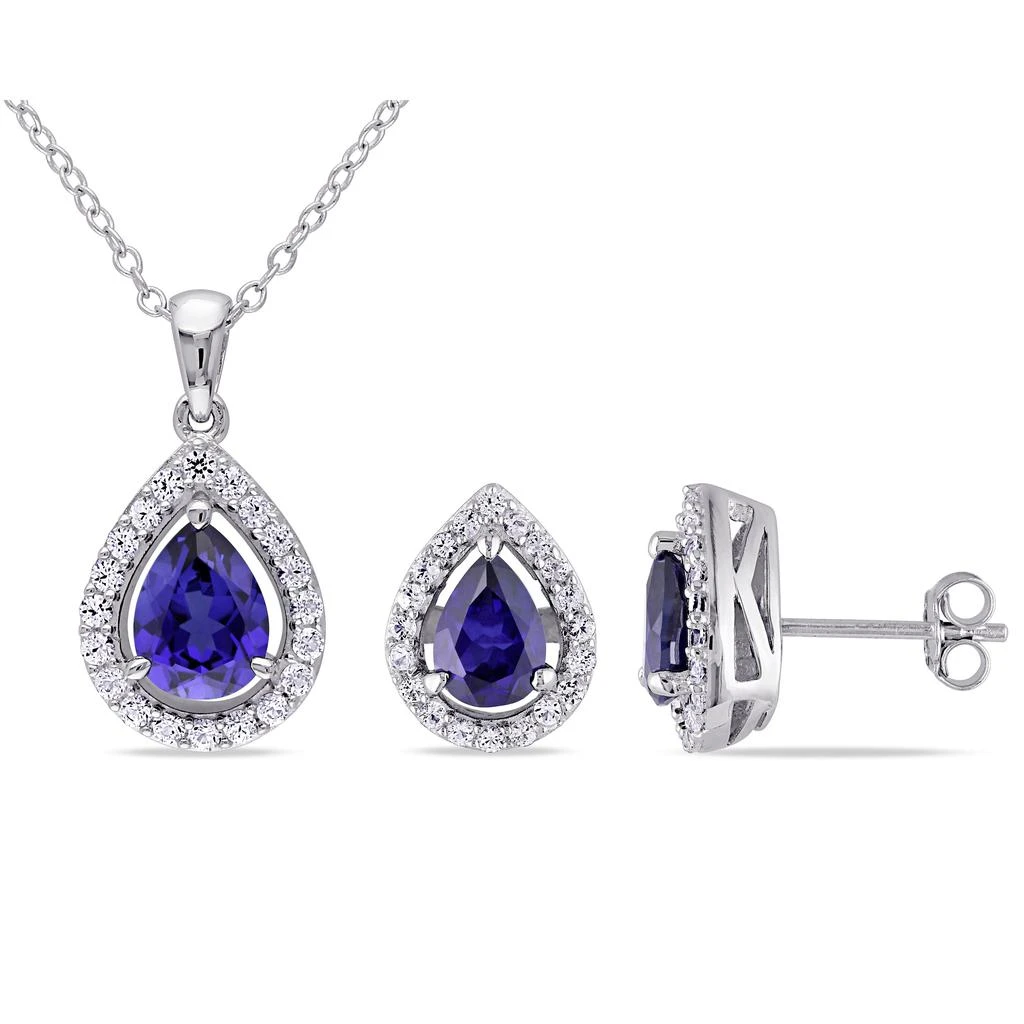 商品Mimi & Max|4 7/8ct TGW Created Blue and Created White Sapphire Necklace and Earrings Set Sterling Silver,价格¥579,第1张图片