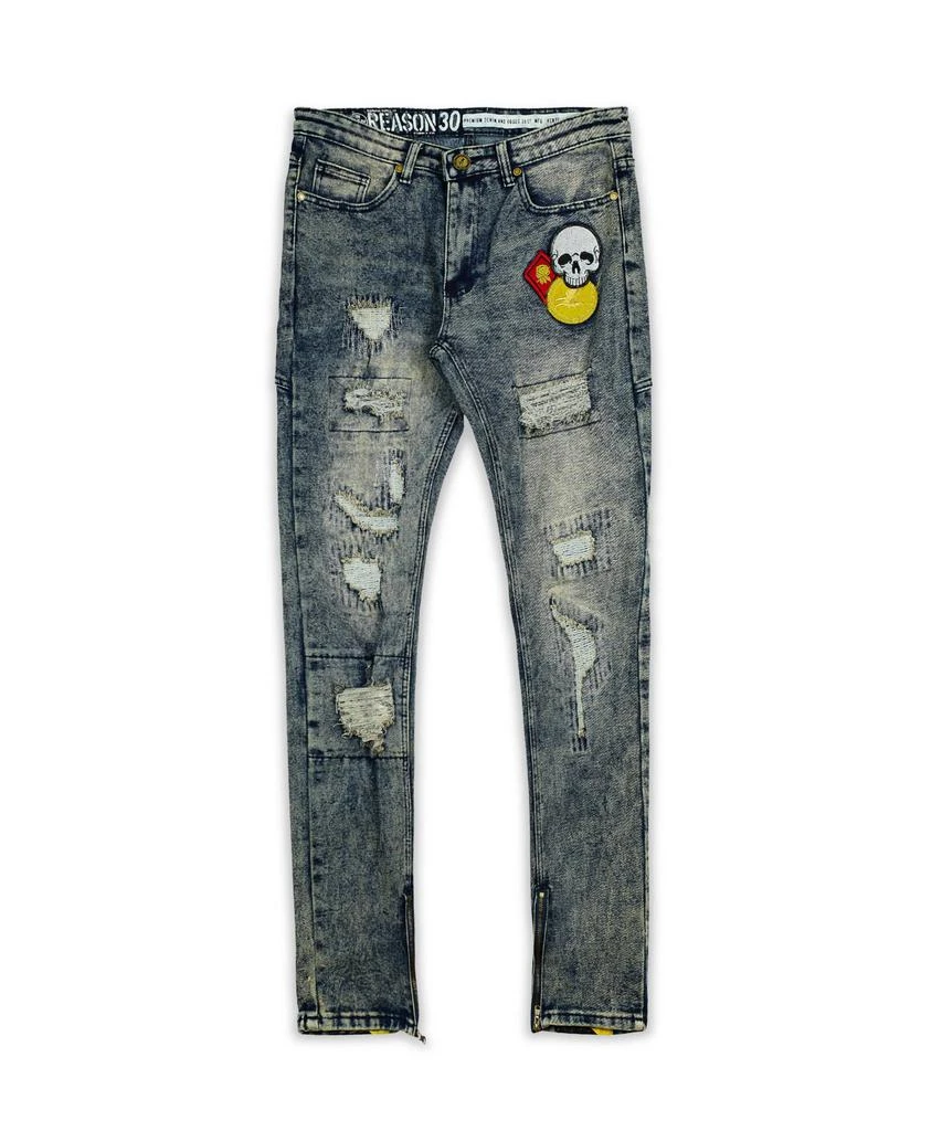 商品Reason Clothing|Crazed Distressed Graphic Print Zipper Jeans,价格¥187,第2张图片详细描述