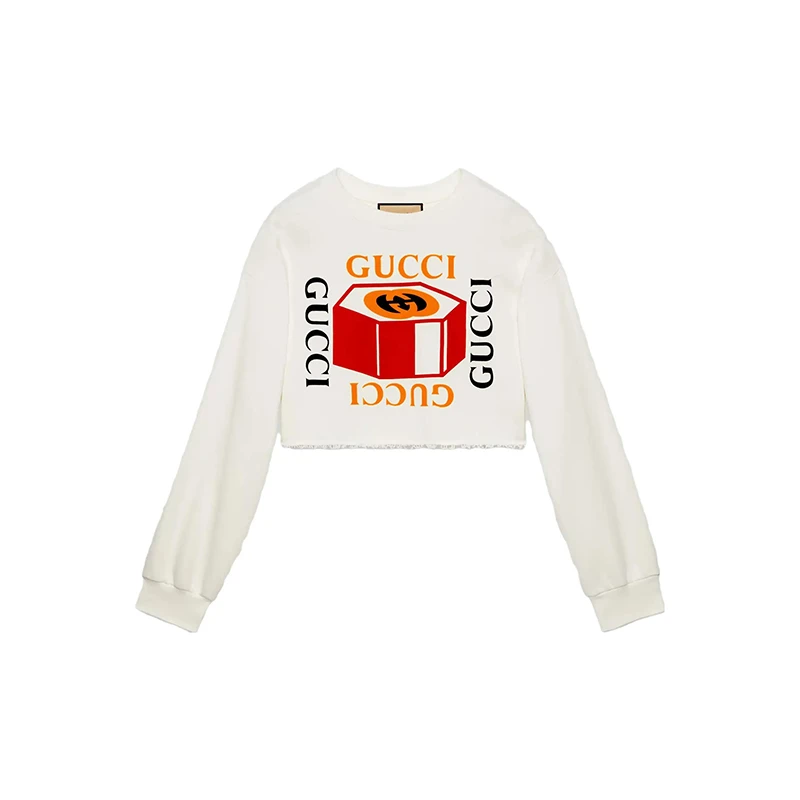 商品Gucci|GUCCI/古驰 女士白色棉Logo图案印花圆领套头长袖T恤,价格¥2880,第1张图片