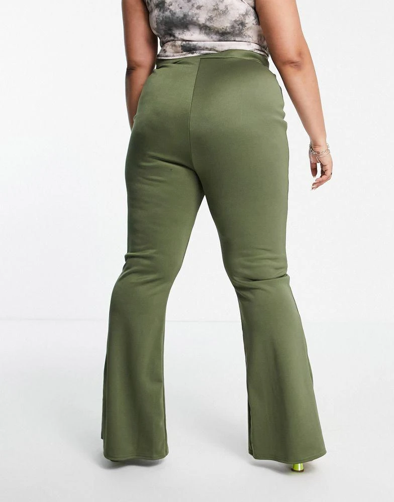 商品ASOS|ASOS DESIGN Curve kick flare with split hem in khaki,价格¥115,第2张图片详细描述