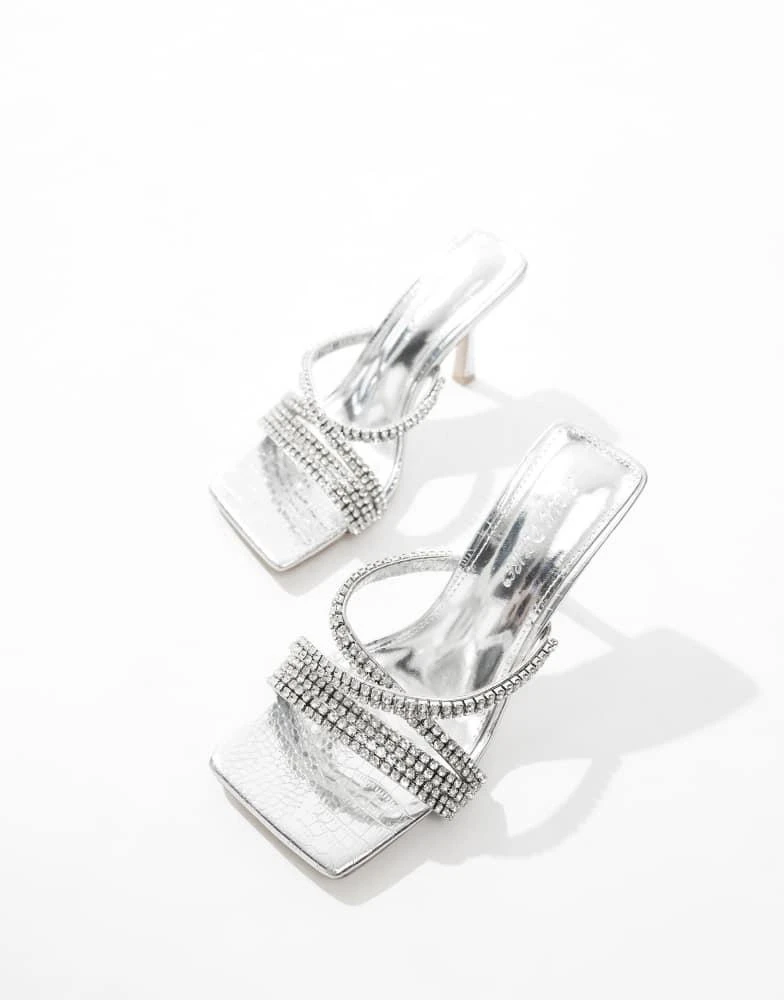 商品Public Desire|Public Desire Match Made embellished mid heel mules in silver mirror,价格¥129,第4张图片详细描述