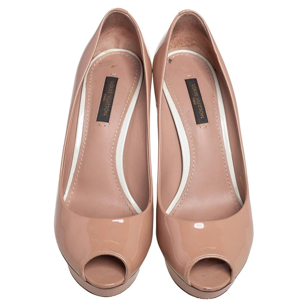 商品[二手商品] Louis Vuitton|Louis Vuitton Beige Patent Leather Eyeline Peep Toe Platform Pumps Size 37,价格¥1879,第3张图片详细描述