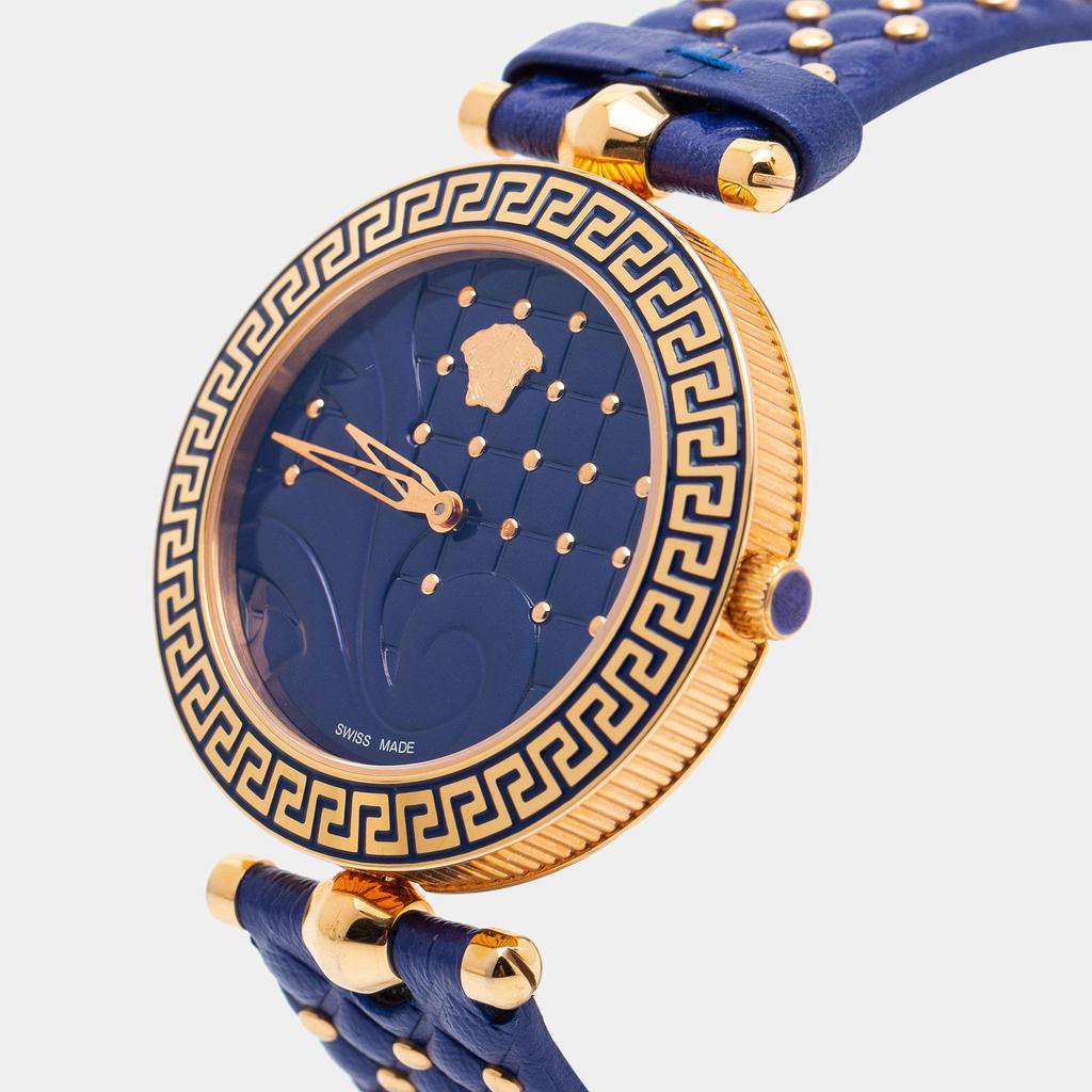 Versace Blue Rose Gold Plated Stainless Steel Leather Vanitas VK7040013 Women's Wristwatch 40 mm商品第2张图片规格展示