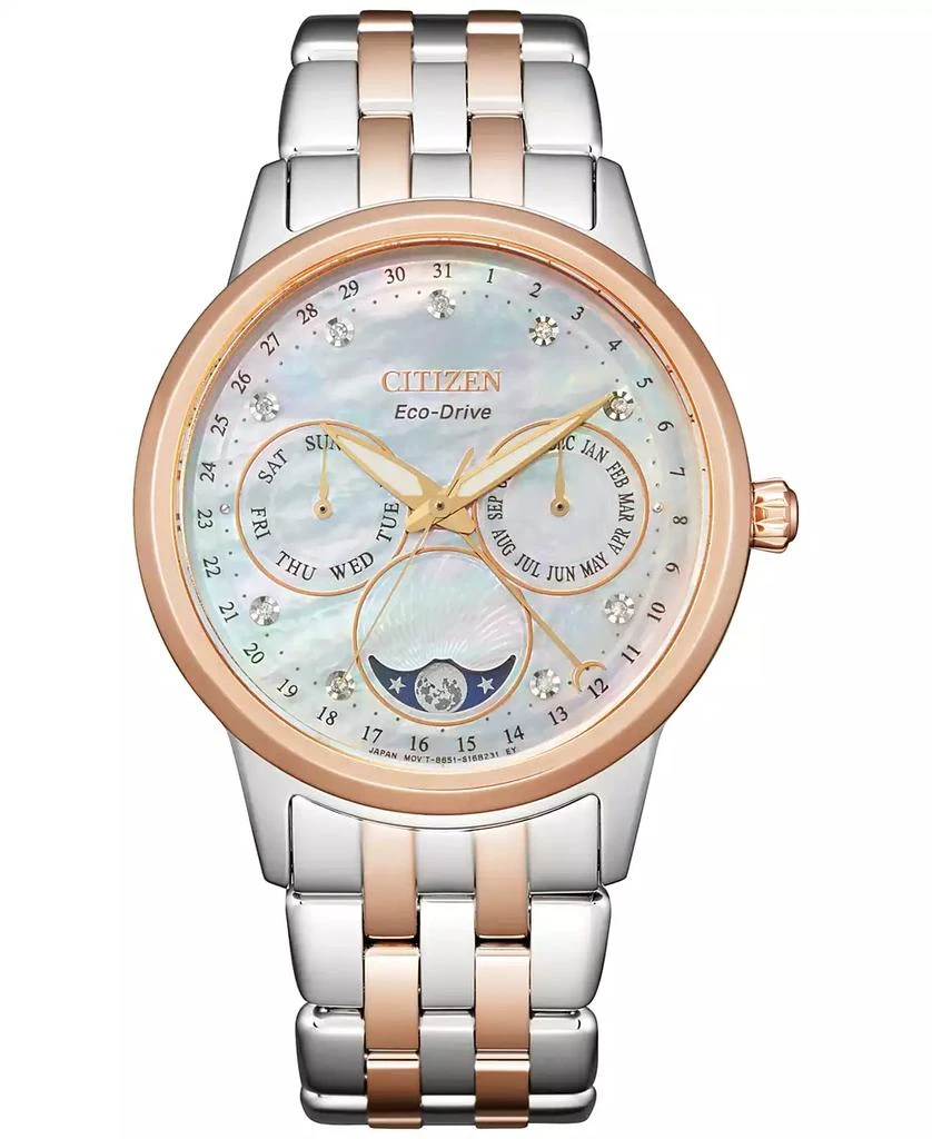 商品Citizen|Women's Eco-Drive Calendrier Diamond Accent Two-Tone Stainless Steel Bracelet Watch 37mm,价格¥2878,第1张图片