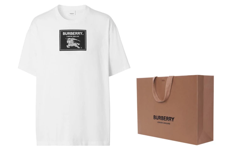 商品[国内直发] Burberry|博柏利 SS23 Logo标贴圆领套头短袖T恤 男款 白色,价格¥2312,第5张图片详细描述