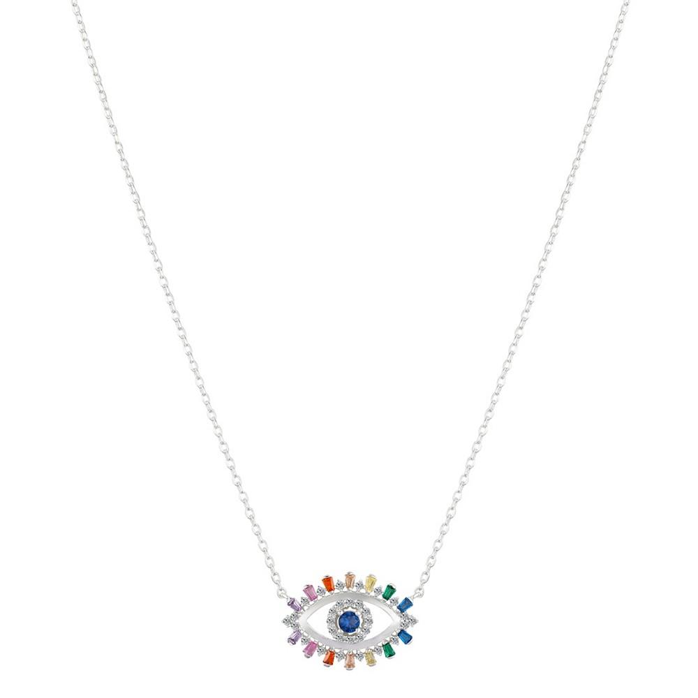 Fine Silver Plated Plated Multi Colored Cubic Zirconia Evil Eye Necklace商品第1张图片规格展示