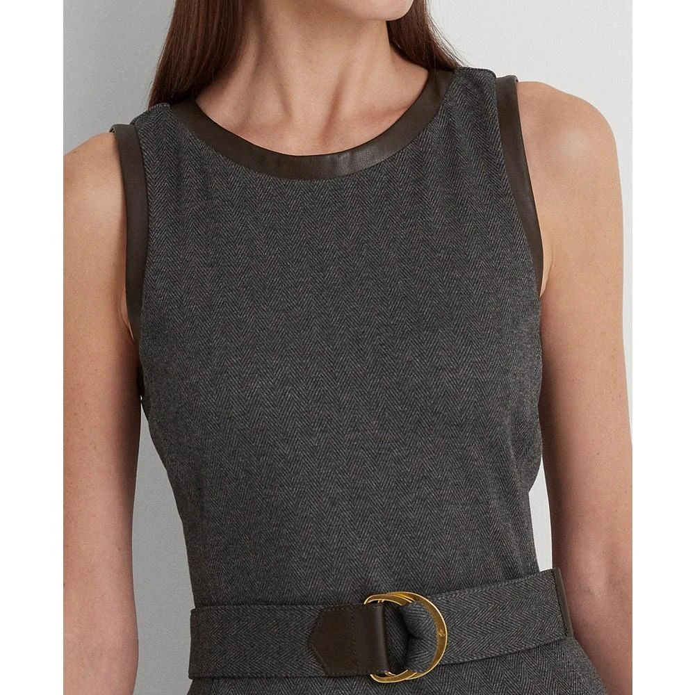 商品Ralph Lauren|Women's Faux-Leather-Trim Belted Jacquard Dress,价格¥857,第3张图片详细描述
