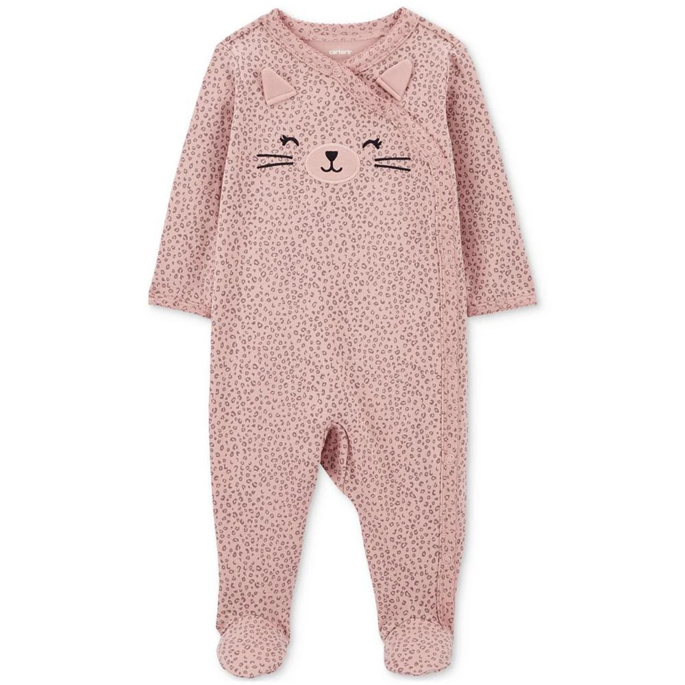 商品Carter's|Baby Girls Cat Side-Snap Sleep & Play Footed Pajamas,价格¥132,第1张图片