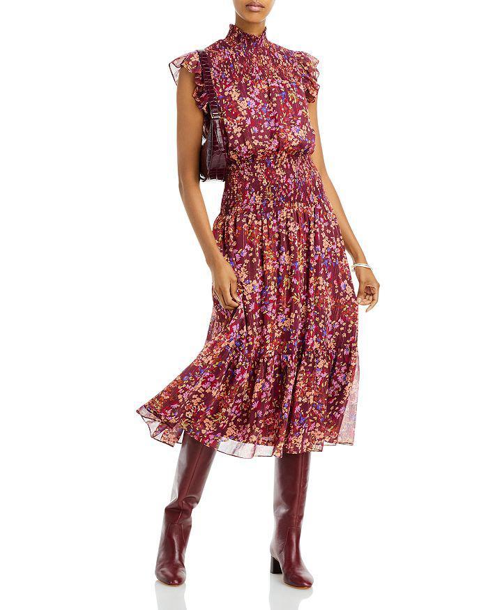 商品AQUA|Floral Print Smocked Midi Dress - 100% Exclusive,价格¥635,第4张图片详细描述