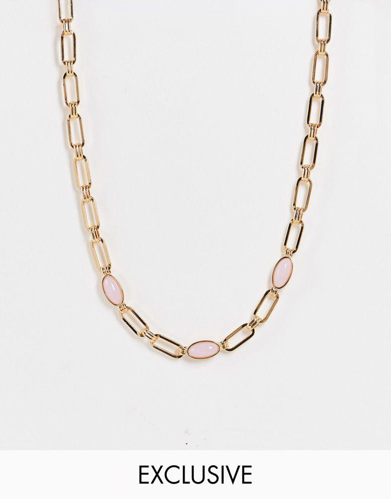 Reclaimed Vintage inspired unisex short necklace with lilac stones in gold商品第1张图片规格展示