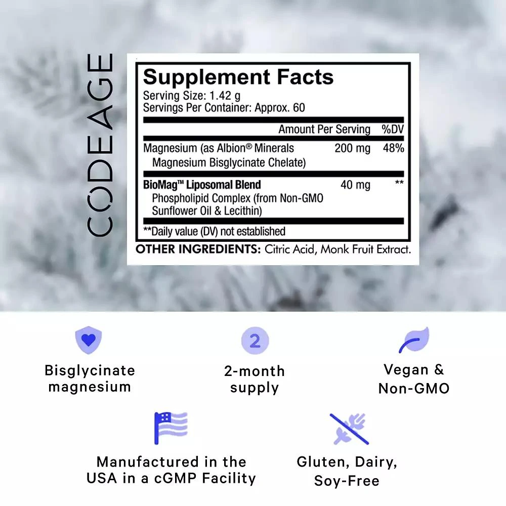 商品Codeage|Magnesium Glycinate Powder, Unflavored Bisglycinate Magnesium Chelated Mineral Non-GMO - 3 oz,价格¥225,第2张图片详细描述