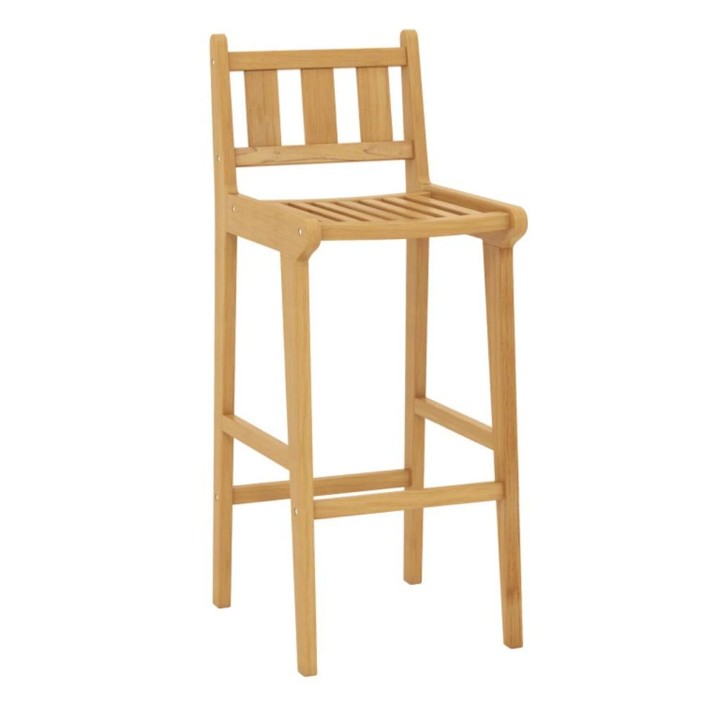 商品Hivvago|30 Inch Teak Wood Bar Chair with Footrest and Backrest for Deck Poolside Garden,价格¥1169,第1张图片