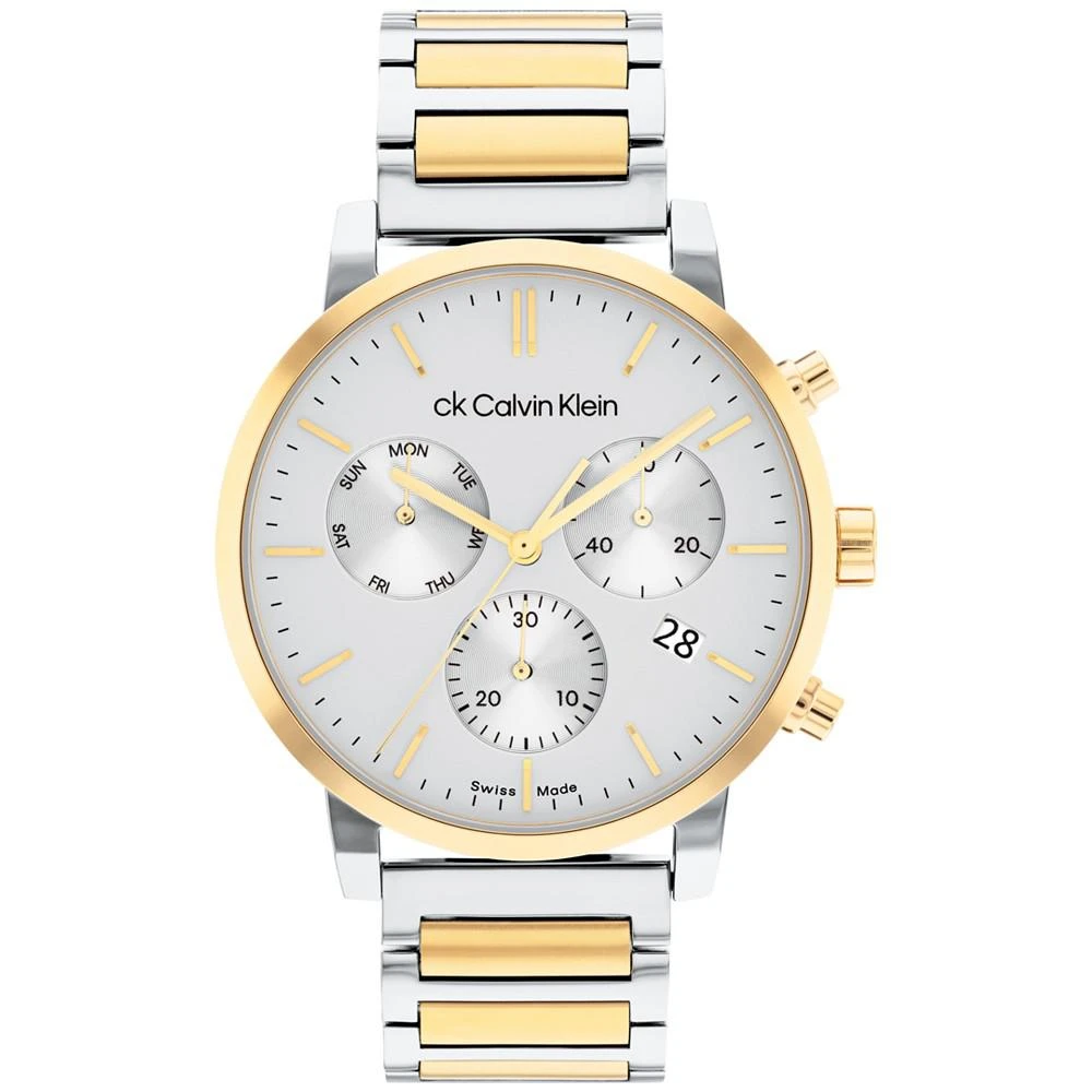 商品Calvin Klein|Men's Swiss Chronograph Gauge Two-Tone Stainless Steel Bracelet Watch 42mm,价格¥2704,第1张图片