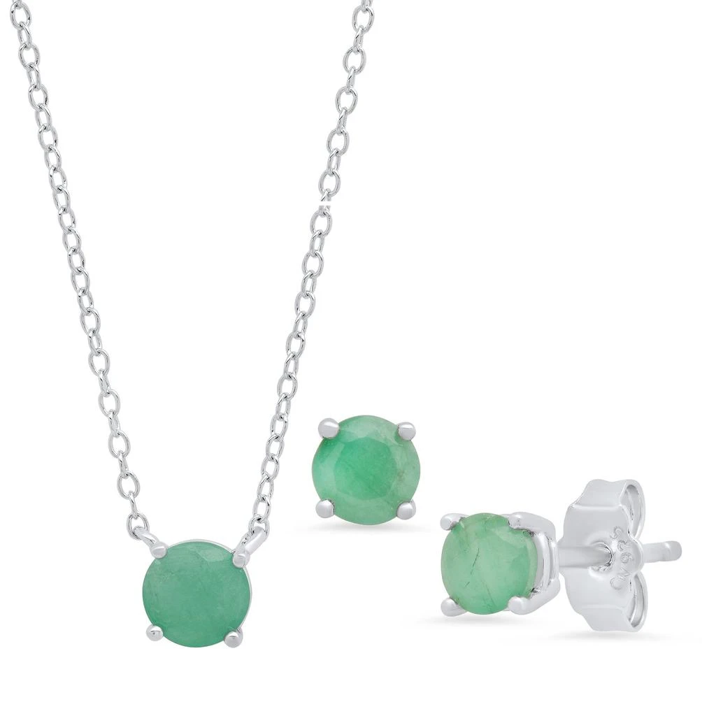 商品MAXCOLOR|Sterling Silver Round Gemstone 4mm Earrings and 6mm Pendant set,价格¥358,第1张图片