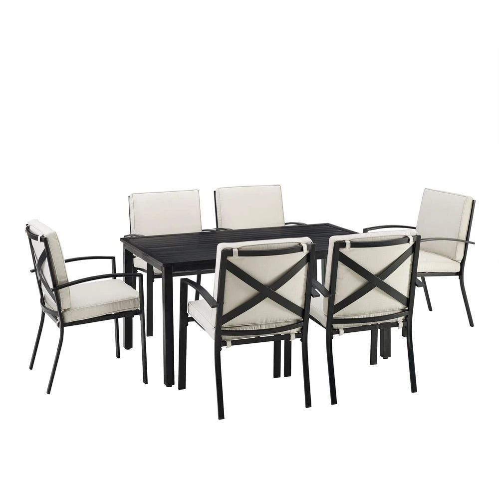 商品Crosley Furniture|Kaplan 7Pc Outdoor Metal Dining Set Oatmeal/Oil Rubbed Bronze - Table & 6 Chairs,价格¥11250,第3张图片详细描述