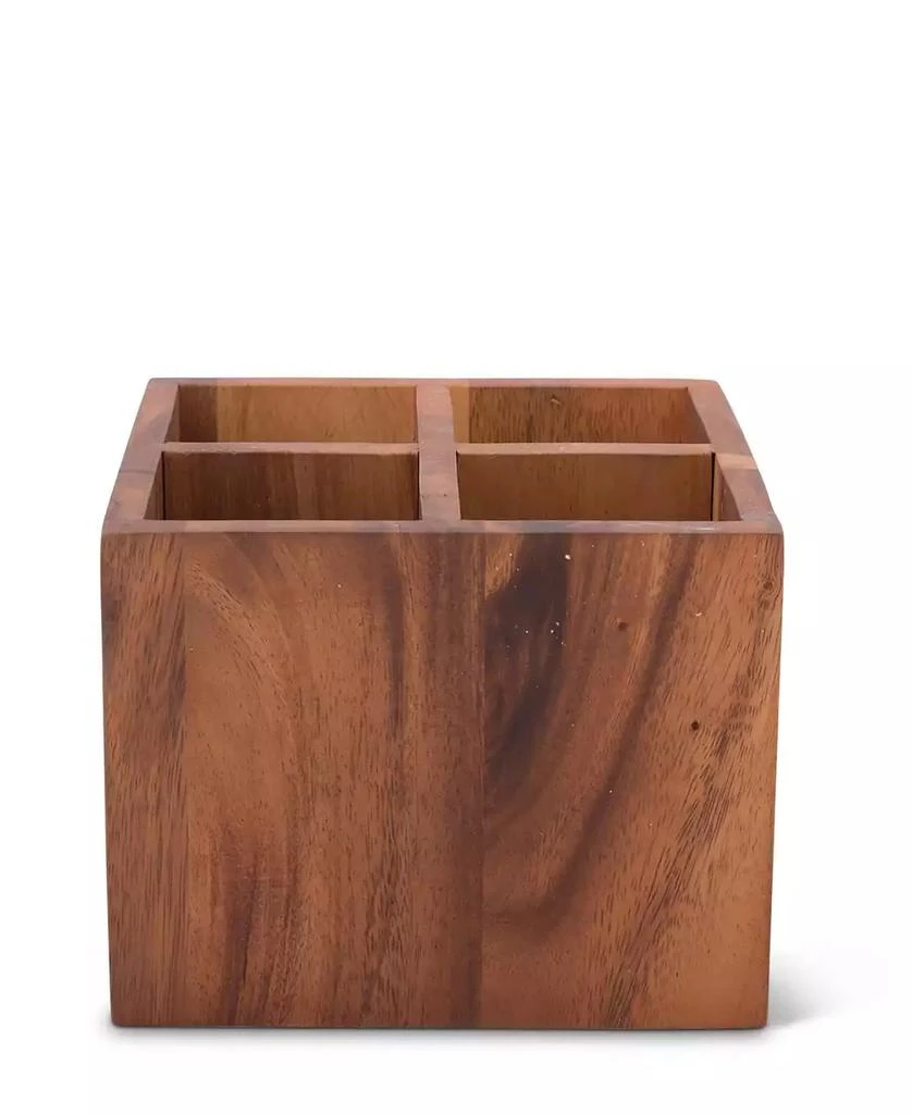 商品Vagabond House|Square Caddy Acacia Wood Flatware, Serve Ware, Utensil, Carry-All Holder with Solid Pewter Fleur De Lis Accent, 4 Compartments,价格¥1632,第3张图片详细描述
