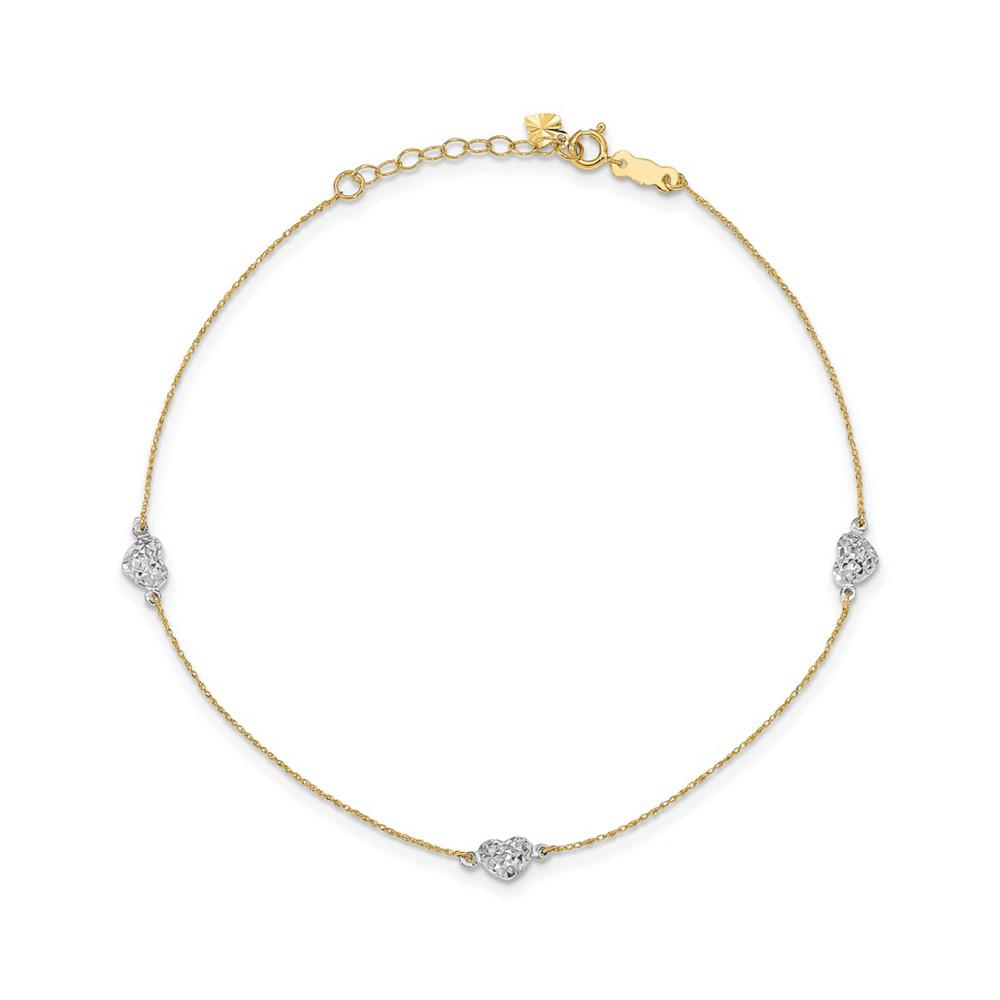 Puff Heart Anklet with 1" Anklet in 14k Yellow and White Gold商品第1张图片规格展示