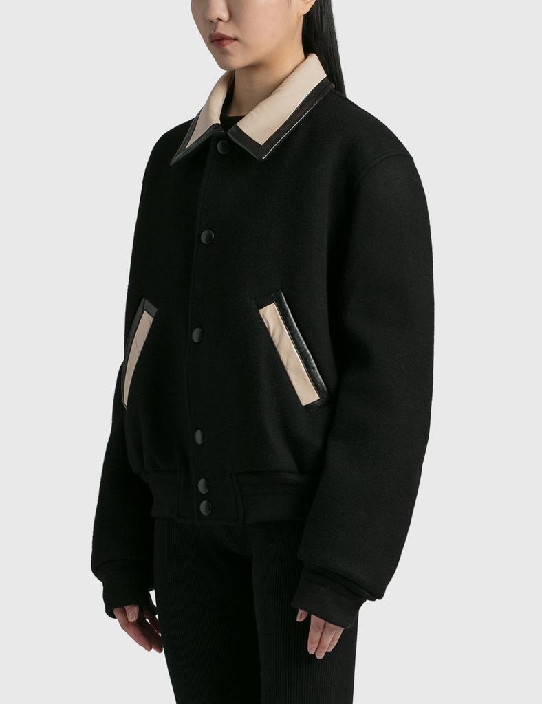 Butler Faux Leather Contrast Collar Wool Jacket商品第2张图片规格展示