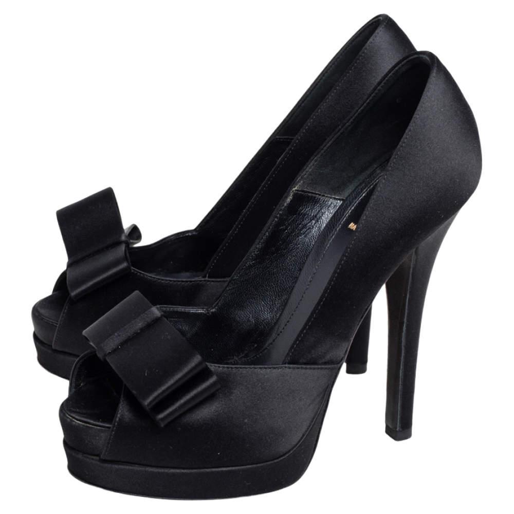 商品[二手商品] Fendi|Fendi Black Satin Bow Open Toe Platform Pumps Size 37.5,价格¥1012,第6张图片详细描述