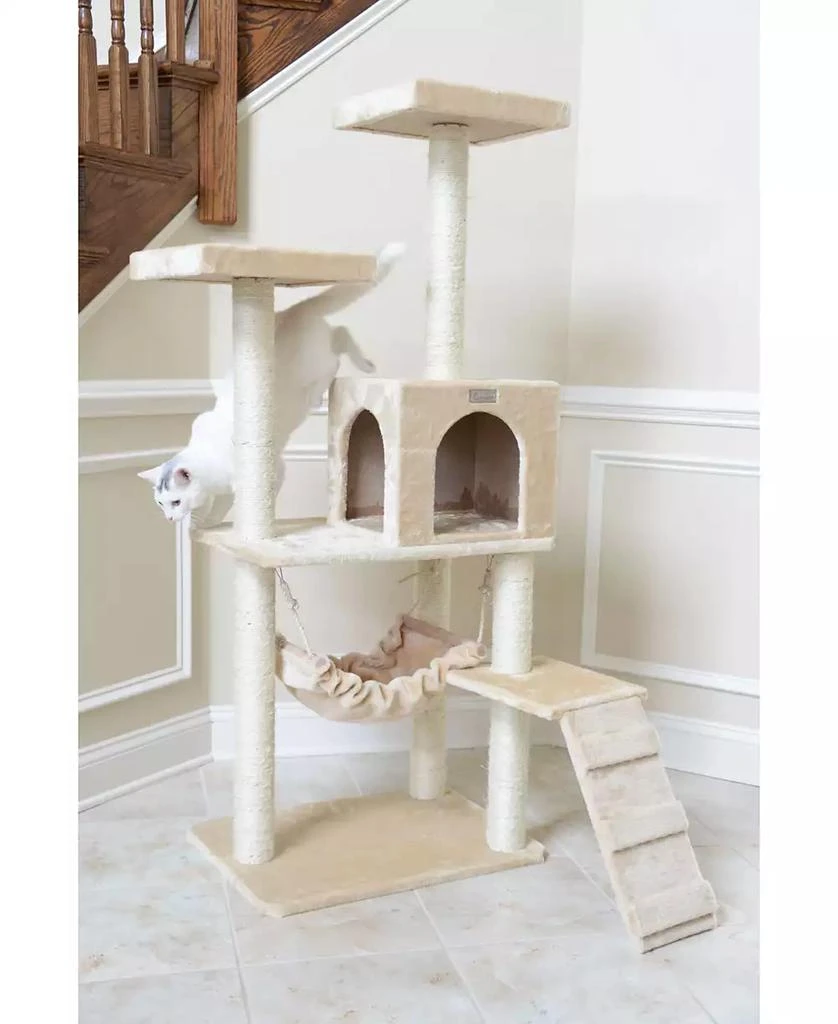 商品Macy's|57-Inch Real Wood Cat Tree With Perches, Ramp, Condo & Hammock,价格¥1207,第2张图片详细描述
