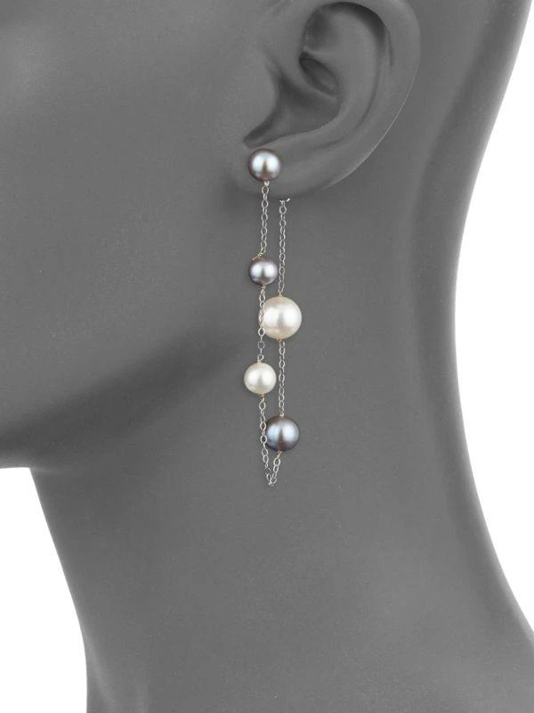 商品BELPEARL|14K White Gold, 6.5-9MM White & Gray Semi Round Cultured Freshwater Pearl Dangle Earrings,价格¥1498,第2张图片详细描述