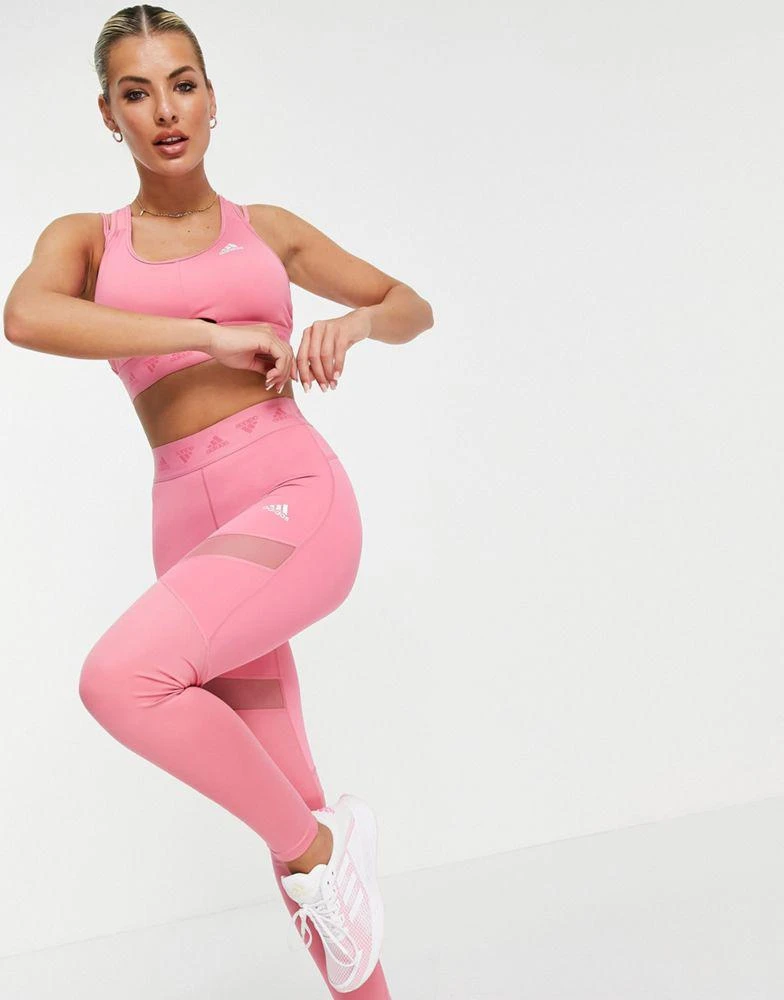 商品Adidas|adidas Training leggings with branded waistband in rose pink,价格¥127,第1张图片